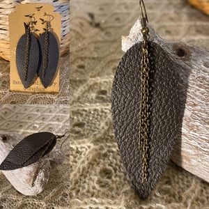 NEW Brown Leather Earrings with Brass Accent